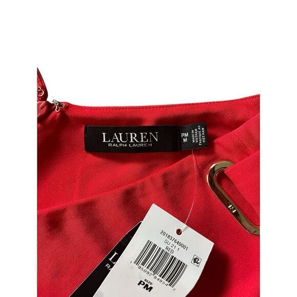 NWT RALPH LAUREN Womens  V Neck Midi Red RUFFLED SheathDress Sz PM Size PM/M NEW - Picture 8 of 10